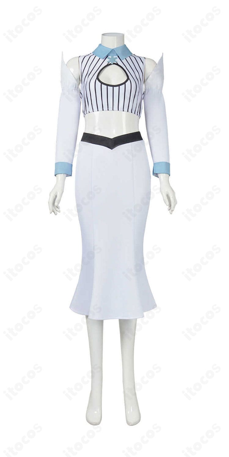 BLEACH 井上織姫 虚圏編白装束コスプレのトルソー正面。ロングスカートとトップスのシルエットが分かる画像