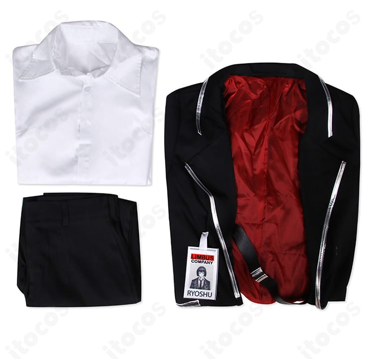 Limbus Company リョウシュウ コスプレ衣装のセット内容。コート・シャツ・ズボン3点が並ぶ構成