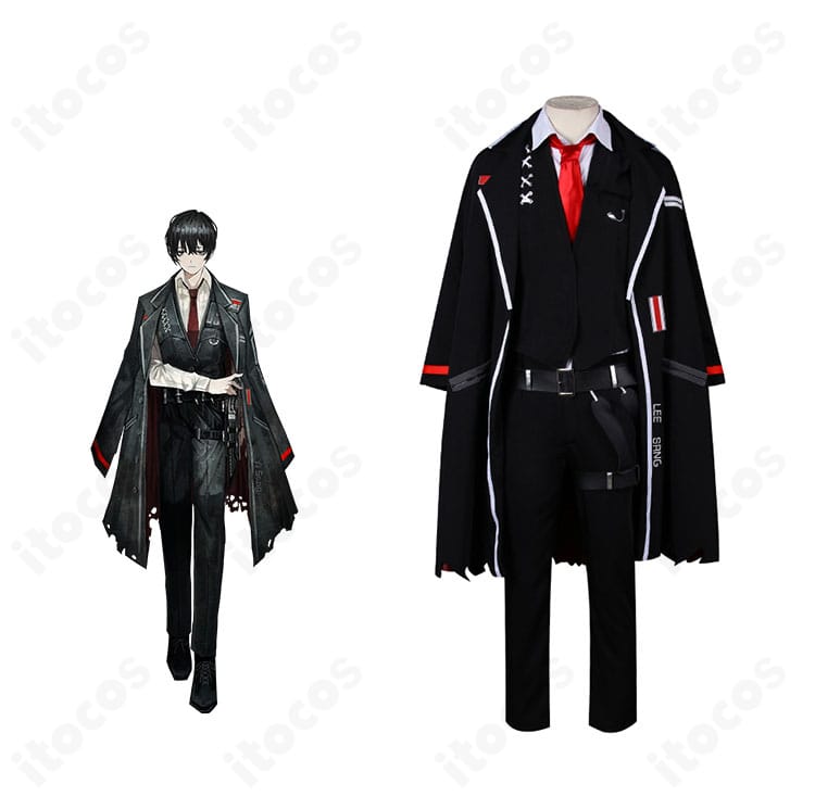 イサンの制服コスプレ衣装正面とキャラクタービジュアルを並置した比較イメージ