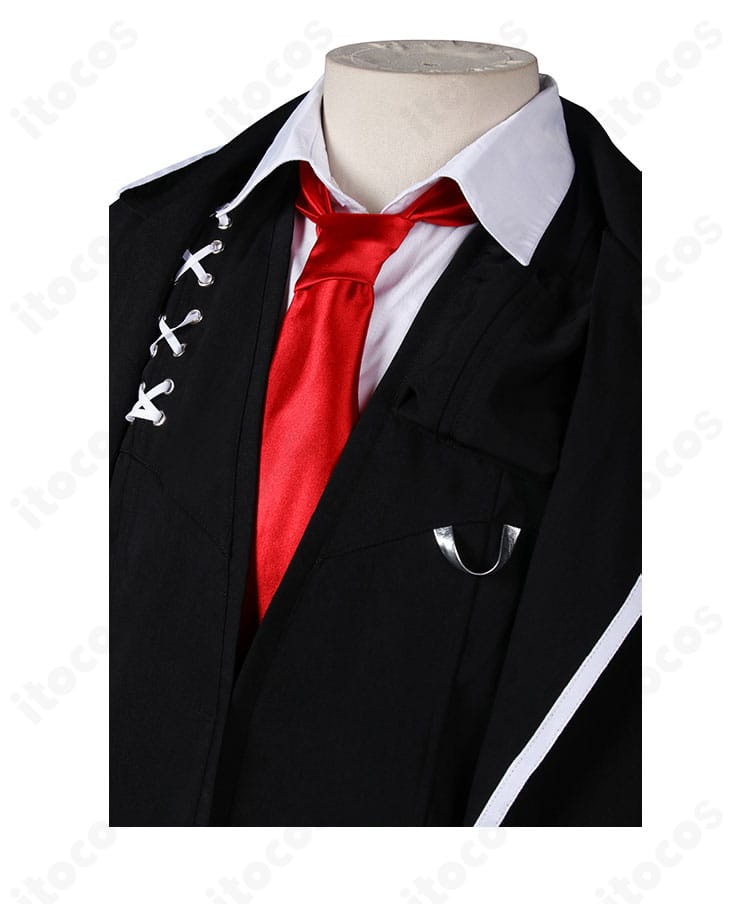 襟元とネクタイ装飾の近接ディテール。イサン制服の印象的なVライン