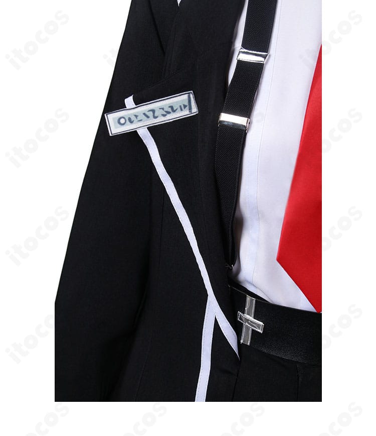 Limbus Company シンクレア衣装・襟元の刺繍。シャツとコートのレイヤー、ステッチワークが伝わるクローズアップ。