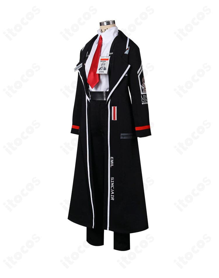 Limbus Company シンクレア衣装・右側面。コートのシルエットと袖口ディテール、サスペンダーの収まりを確認できる画像。