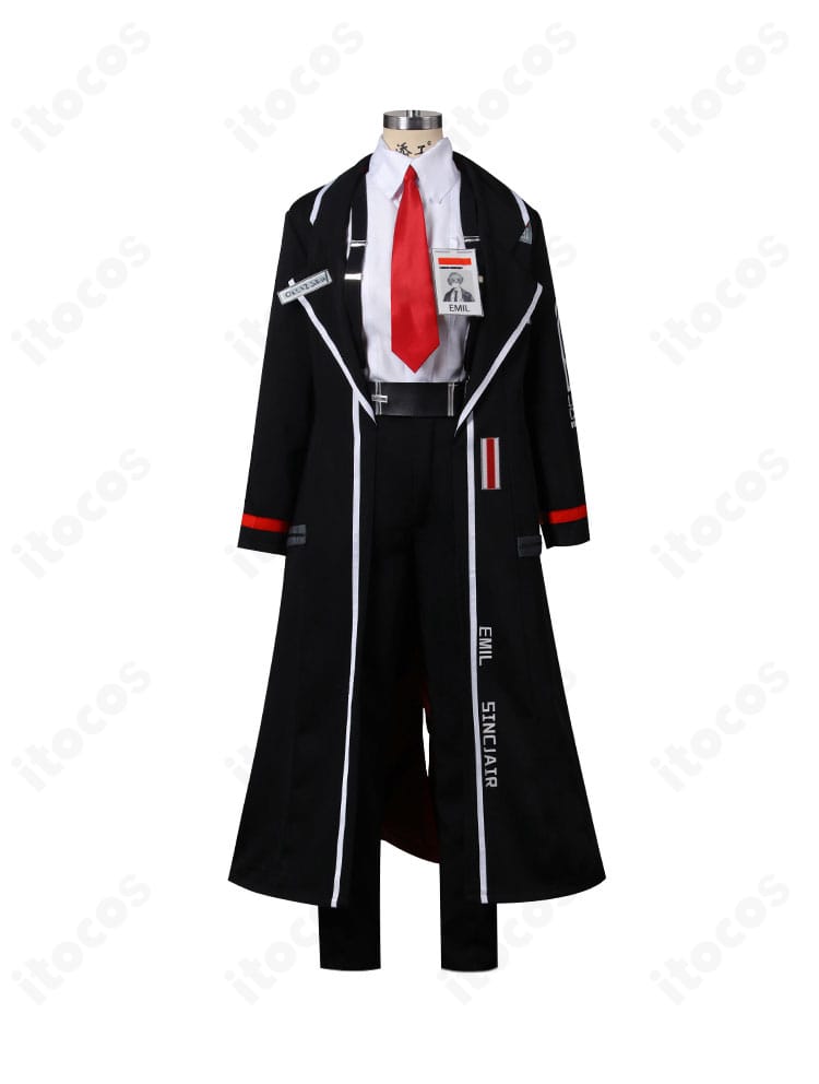 Limbus Company シンクレア衣装・正面全身。襟元の刺繍とネクタイ配色、コートのラインが見える詳細ショット。