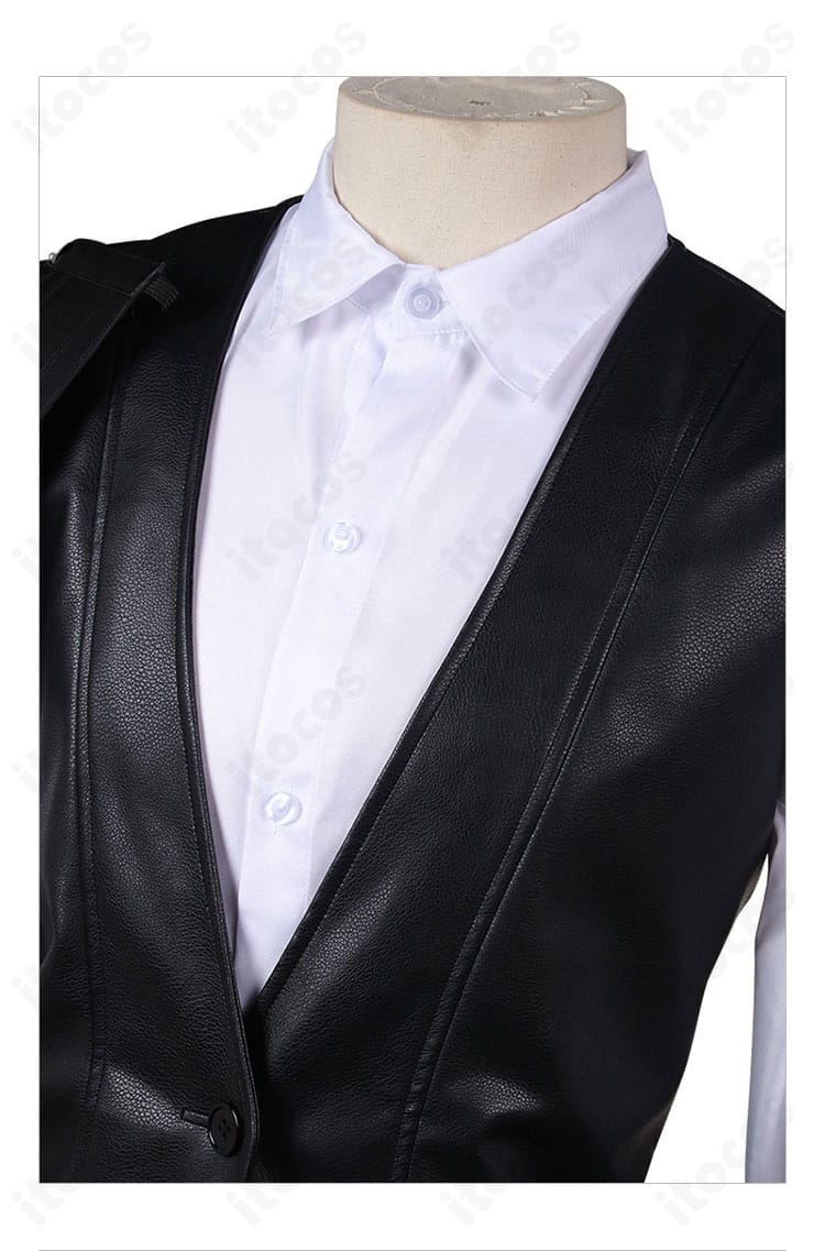 Limbus Company グレゴール コスプレ衣装 襟元ディテール。シャツカラーとネクタイ結び目、縫製の丁寧さが分かる近接