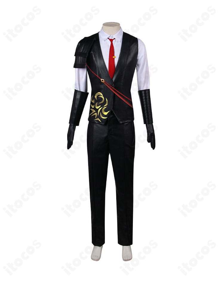 Limbus Company グレゴール コスプレ衣装 正面全身。ベストとシャツのレイヤー、ネクタイの配色が映える高再現デザイン