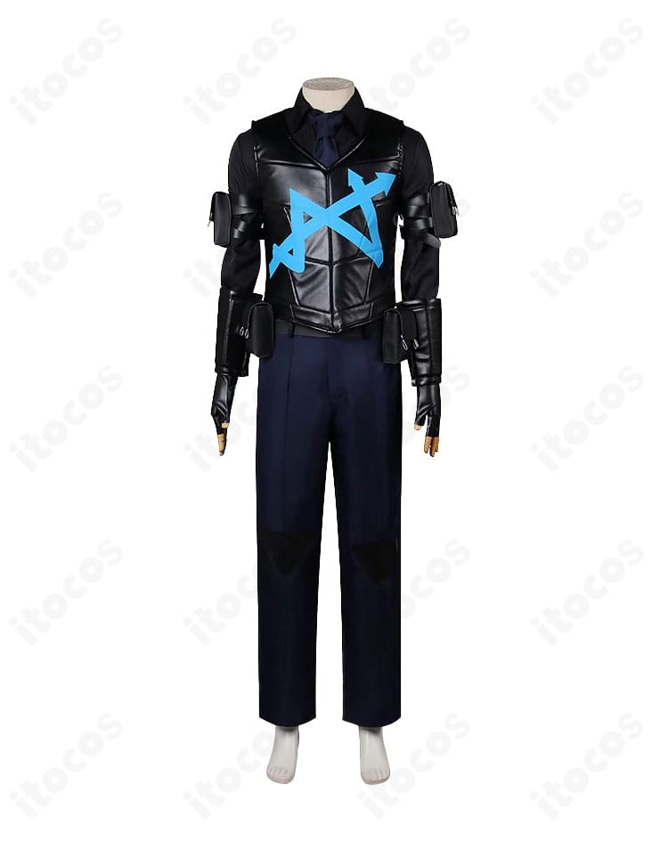 Limbus Company ホンル コスプレ衣装のフロントビュー。シャツ、ベスト、ネクタイ、ベルトの配置とシルエットが分かる正面全体像。