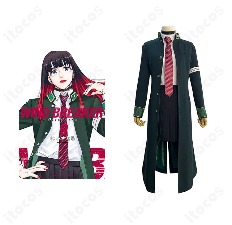 WIND BREAKER 椿野佑 制服コスプレの正面全身。キャラクターの配色と装飾比率を忠実に再現したセットアップ。