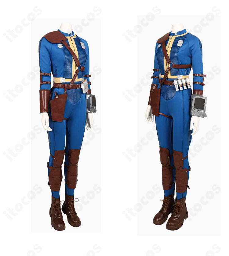 フォールアウト ルーシー・マクレーン衣装の側面ビュー。ホルスター位置とレッグガードのラインが分かる構図