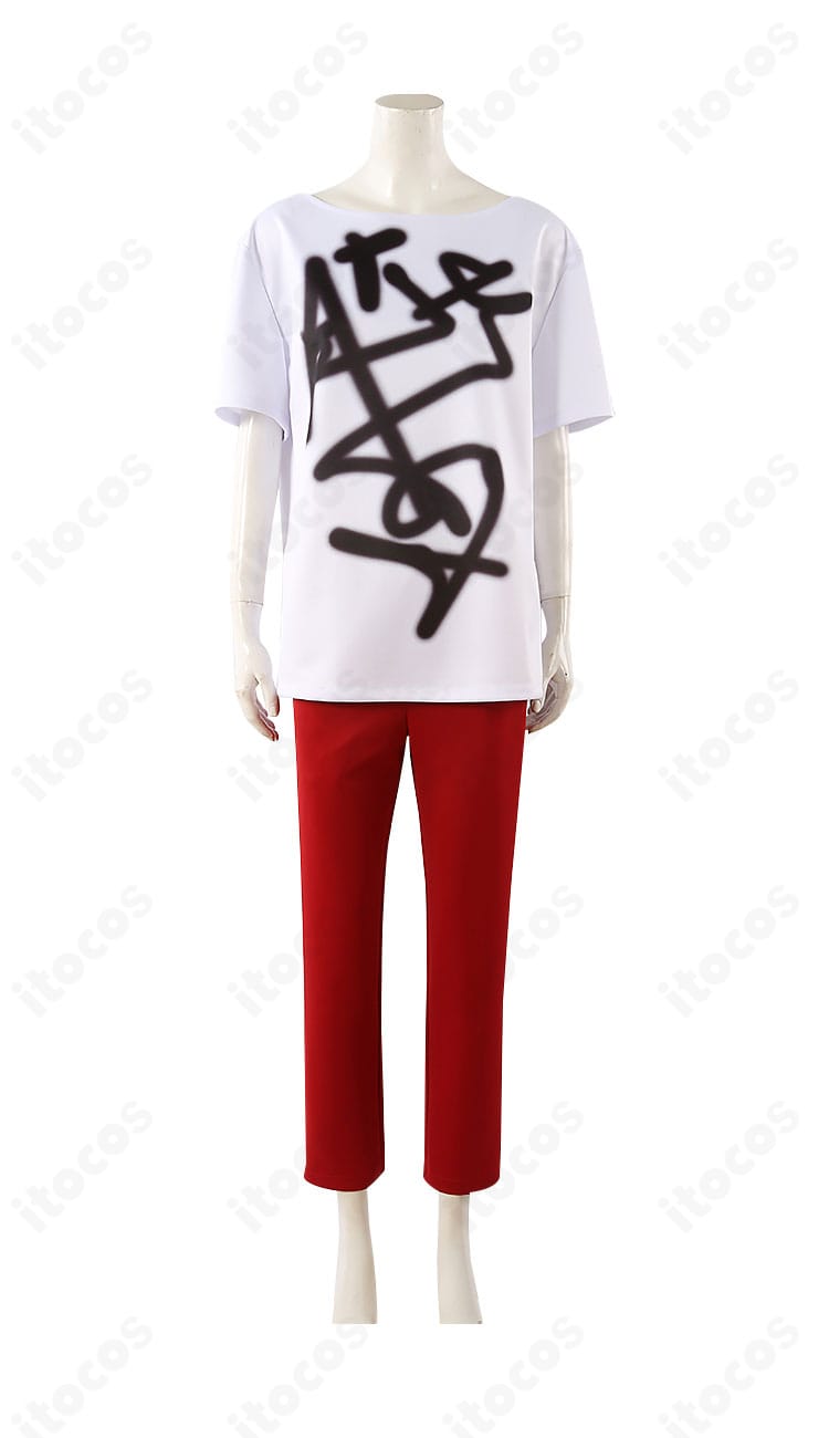 ALIEN STAGE ティルのコスプレ衣装・正面全身。Tシャツの発色とロゴ配置、パンツのラインを明瞭に確認できる画像。