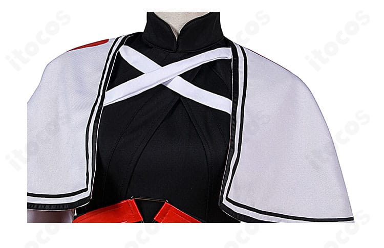 Fate/Grand Order 長尾景虎 コスプレ衣装の襟元とショール装飾。和風の重ねと武人らしい意匠が際立つクローズアップ。