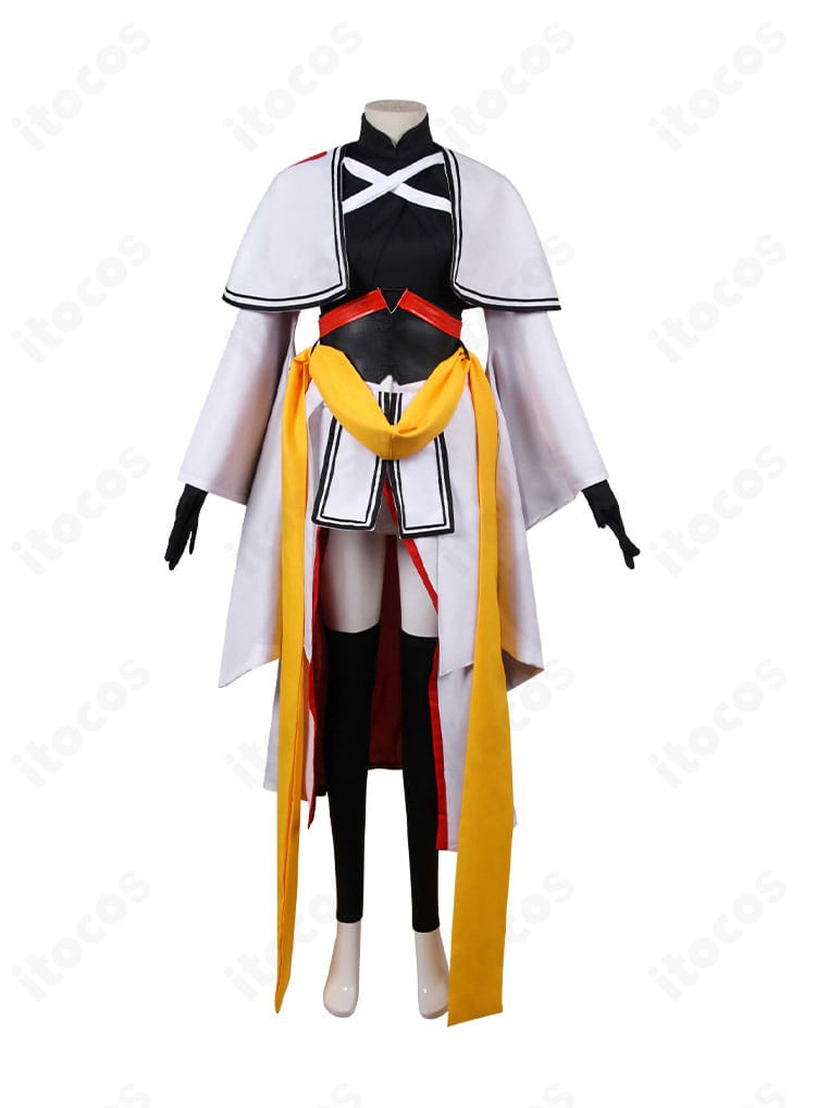 Fate/Grand Order 長尾景虎 コスプレ衣装の正面全身。上着・帯・スカートのバランスと発色を忠実に再現。