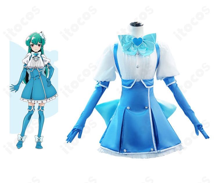 水神小夜（マジアアズール）の正面コーデと公式イメージの組み合わせ。コスプレ衣装の全体像と配色バランスが一目で分かる比較画像。