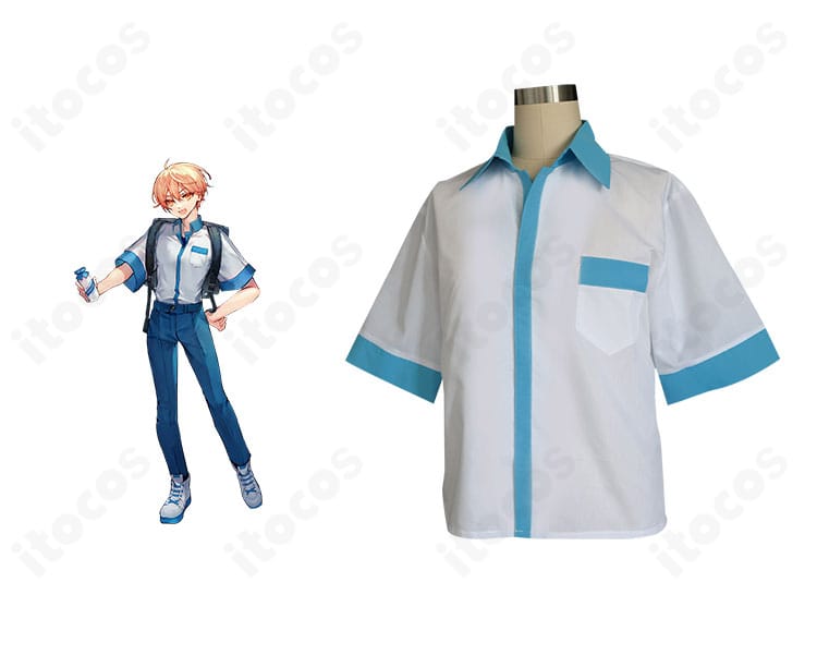 プロジェクトセカイ 天馬司 ローソンコラボ衣装の全身正面。キャラクタービジュアル比較付きで再現度とオーダーメイド対応を示す商品画像