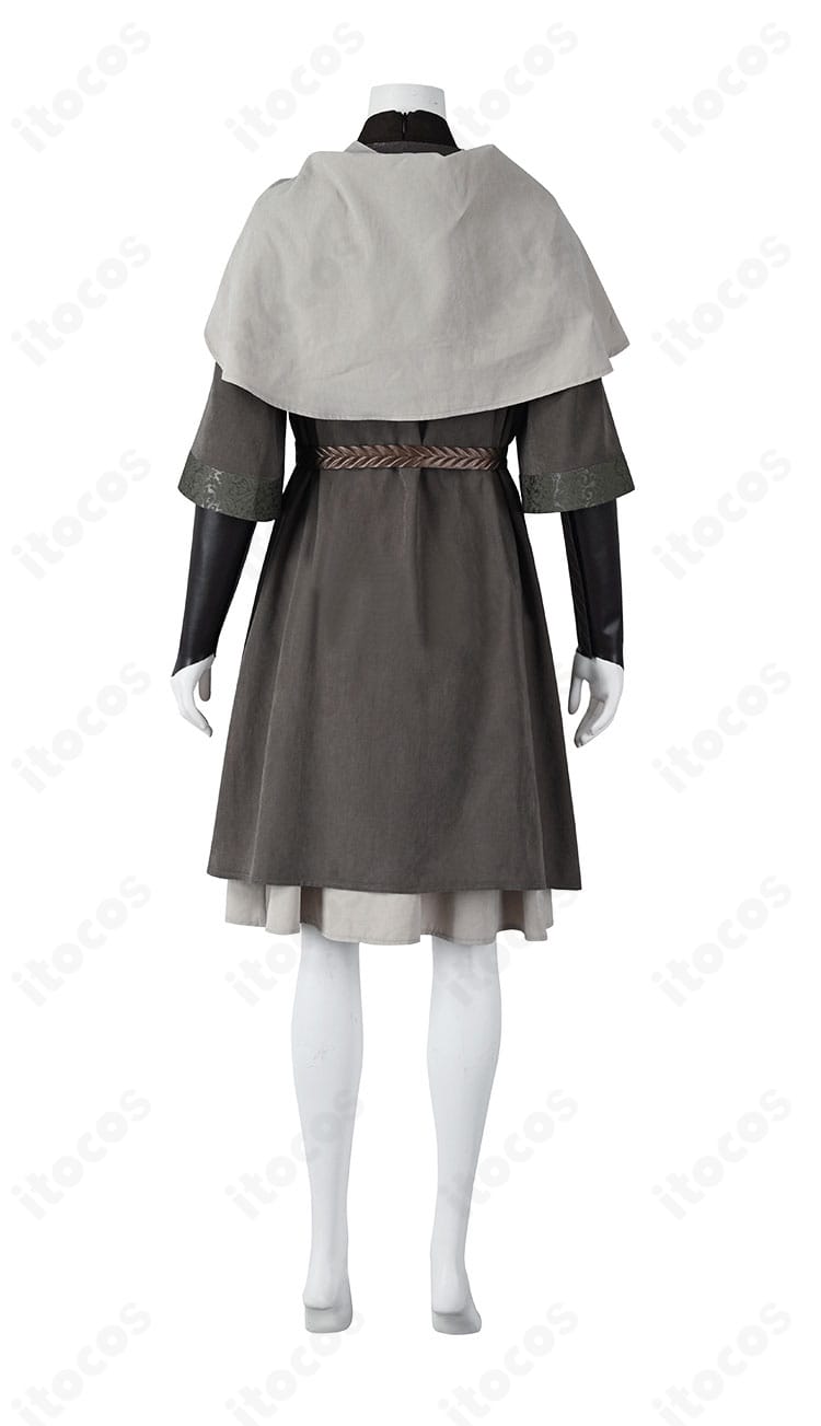 衣裙背面のラインと落ち感を示すメリナコスチュームの背面ディテール