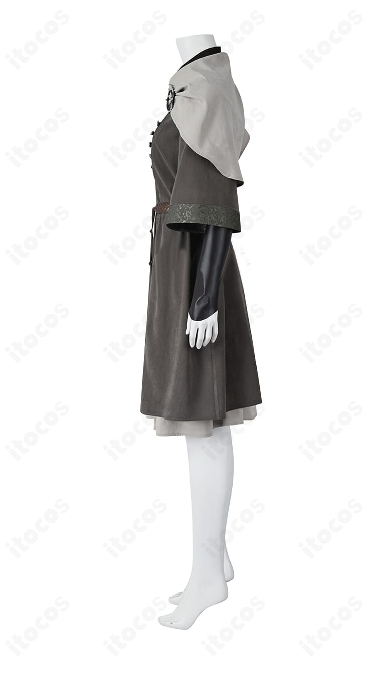 衣裙左側の装飾パーツと縁取りを示した部分アップ