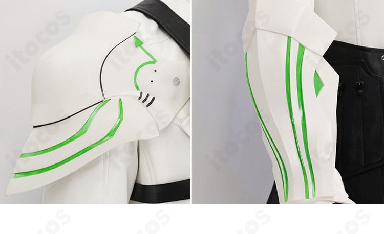 肩鎧と護腕の装飾アップ。精緻な意匠でFFVIIの世界観を表現したパーツの近接画像。