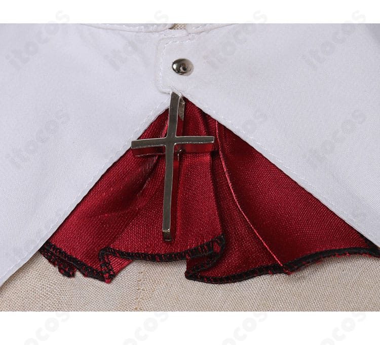 つけ襟の装飾ディテール。繊細な意匠で首元の存在感を強調。