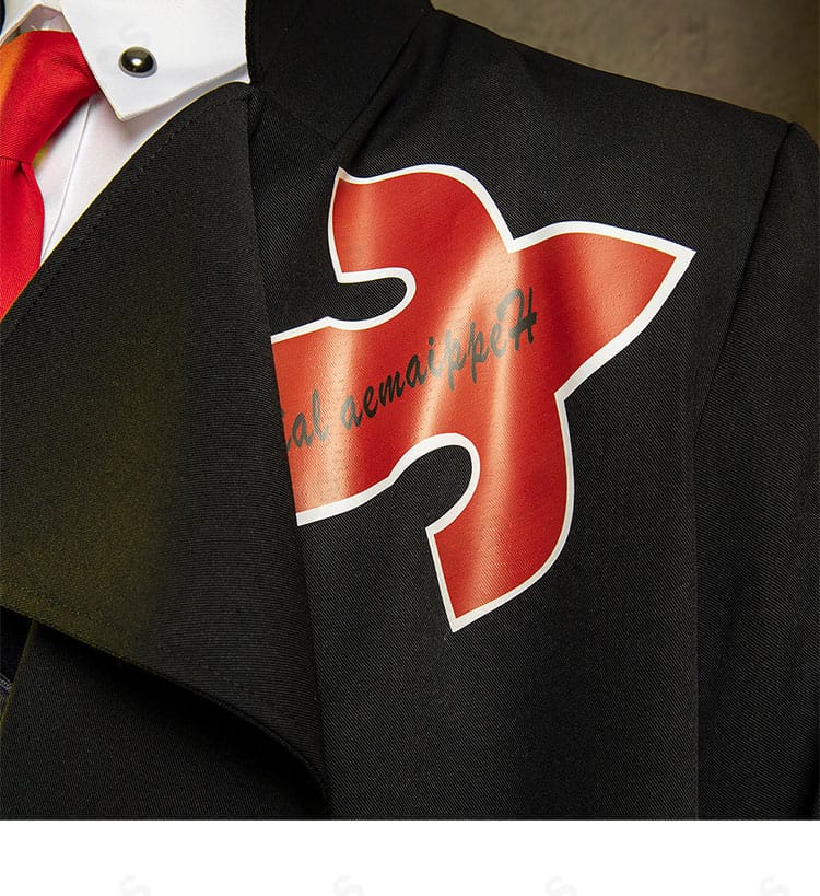 胸元装飾のアップ。胸飾りの配置と質感が分かるスレイヤー衣装のディテール。