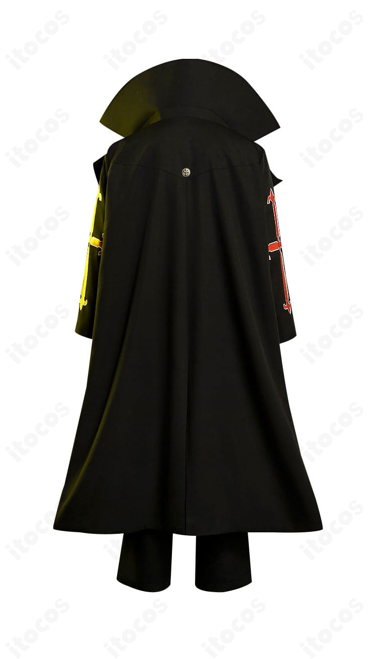 スレイヤー衣装の背面ビュー。背中のシーム配置とコート裾のラインが見える。