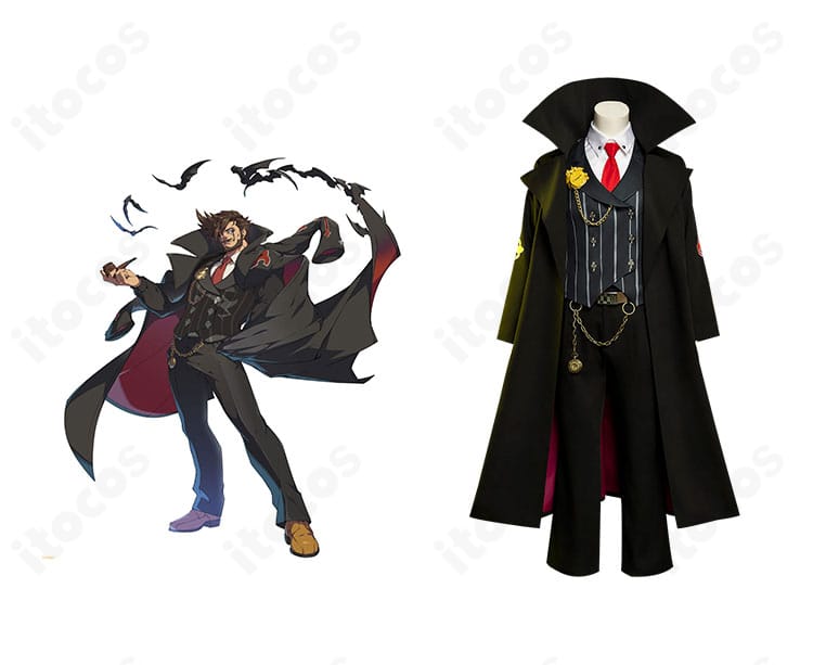 商品正面とスレイヤーの雰囲気を伝える合成画像。ギルティギア ストライヴ版スレイヤーの紳士スーツコスプレを正面から表現。