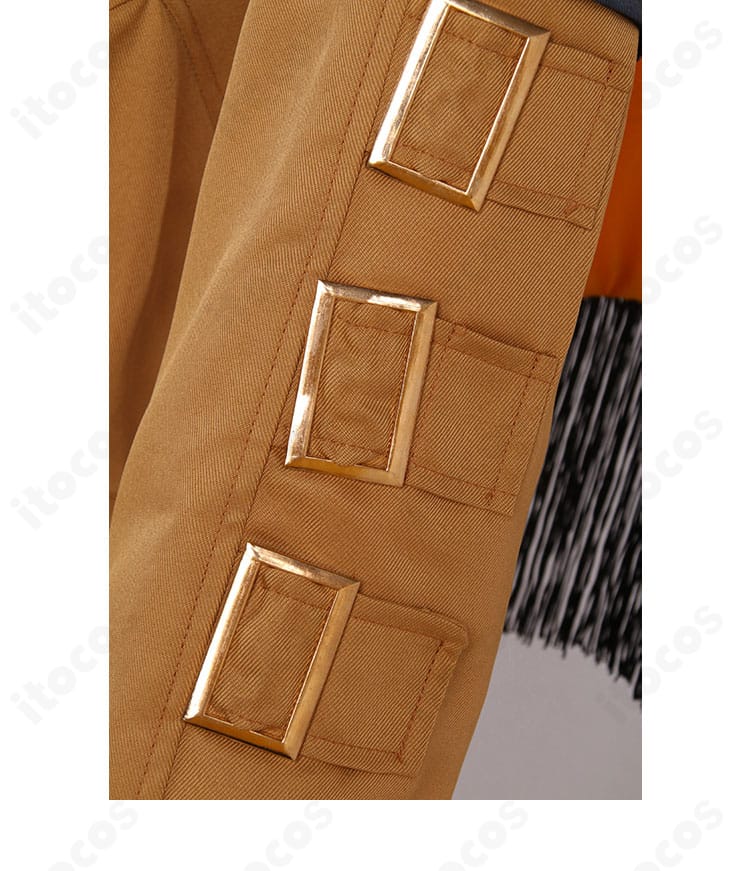 ミリア＝レイジ衣装の袖口装飾詳細。刺繍とカフのフォルム、ステッチの整いを強調。