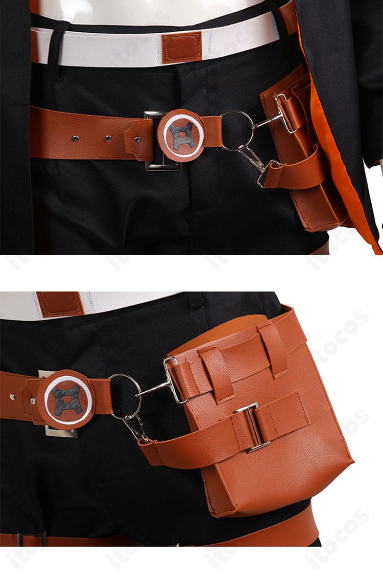 腰周りの近接。ハッピーケイオス衣装のウエスト装飾と太もも飾りの配置