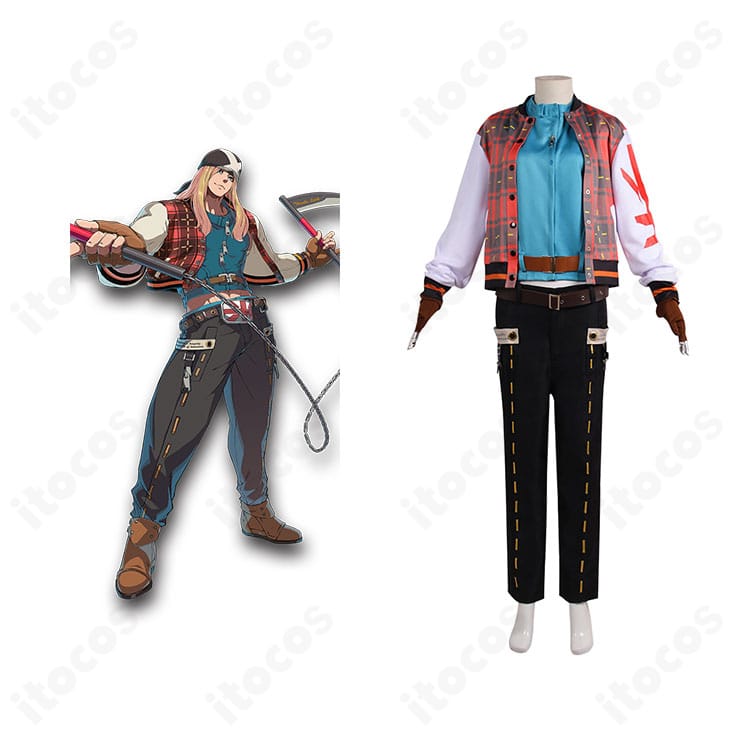 商品正面とアクセル＝ロウの参考画像を並置した全体写真。ストライヴ版コスプレ衣装のシルエットと配色が分かる構図。