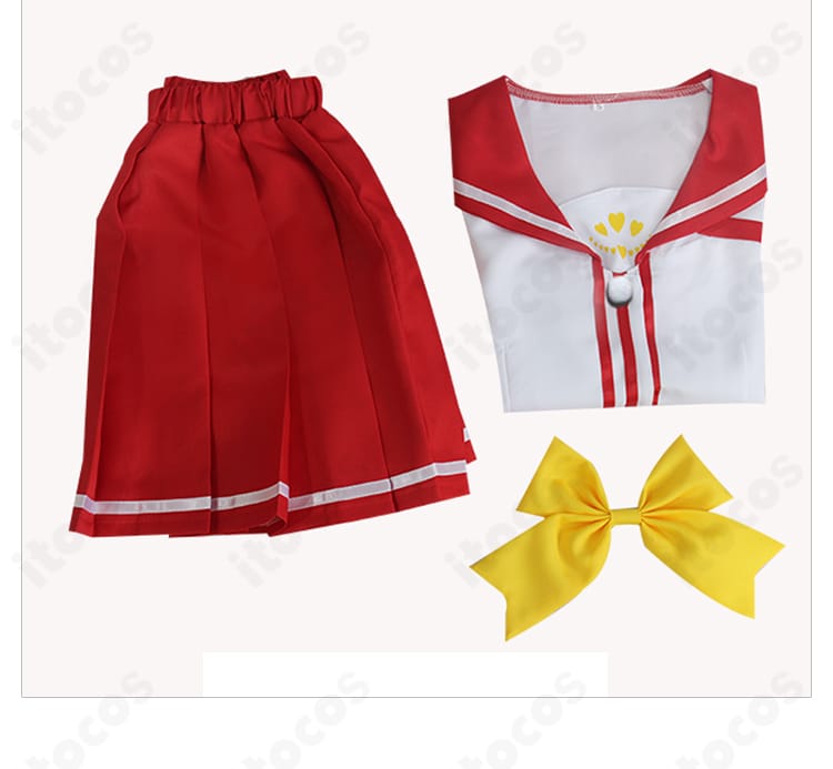 Charlotte 乙坂歩未 コスプレ衣装のセット内容。トップス・スカート・スカーフ3点の構成と配色。