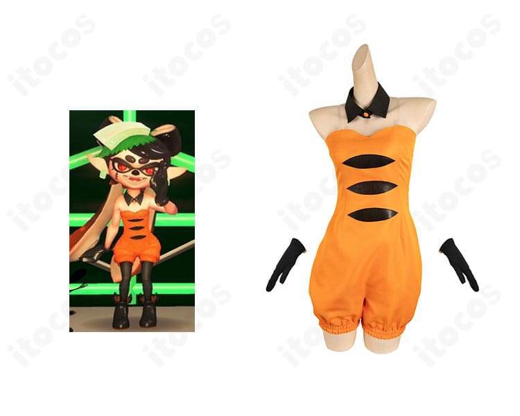 スプラトゥーン3 アオリ ハロウィンVer. コスプレ衣装の正面とキャラクター比較イメージ
