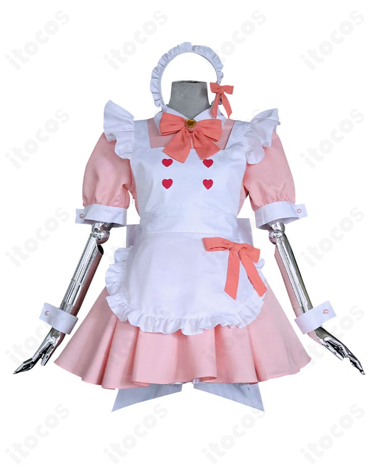 ブルーアーカイブ 下江コハル メイド服コスプレ衣装のフロントディテール。襟元やフリルの仕上がりを確認できる画像。