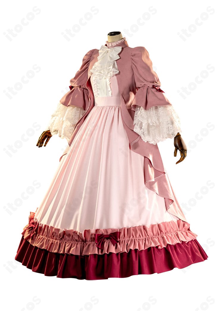 ヴィクトリカ・ド・ブロワ衣装 装飾ディテール。襟元の刺繍とトリムの精緻さをクローズアップ