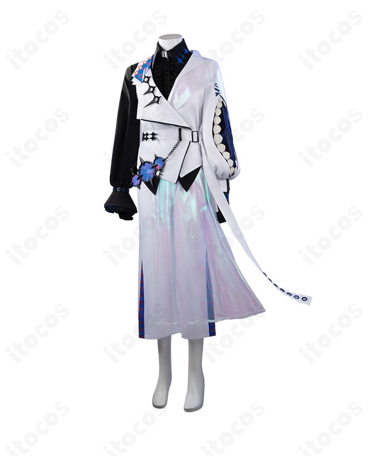 コスプレ衣装 正面図。発色の良い上着とシャツの組み合わせで快適性と再現度を両立した一枚