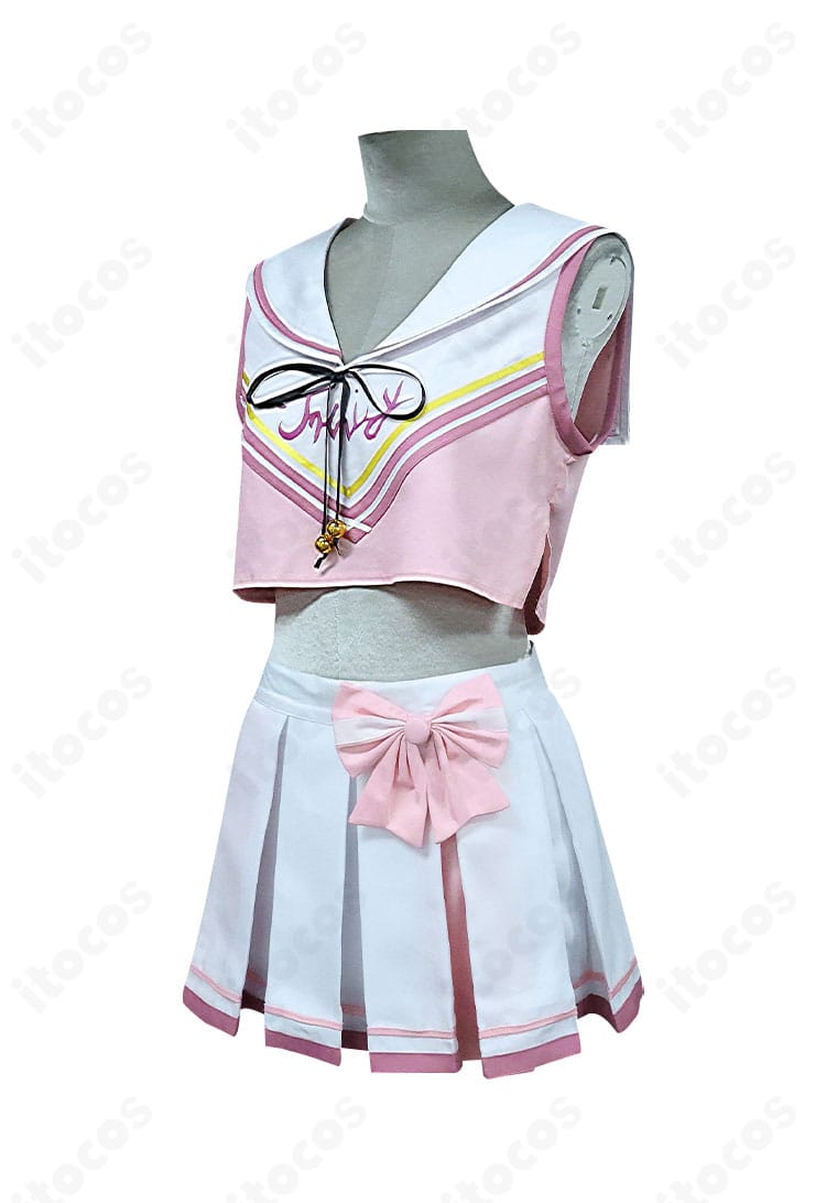 ブルーアーカイブ 下江コハル チアリーダー衣装の側面ビュー。スカートのフレア量とアームカバーのフィット感のディテール。