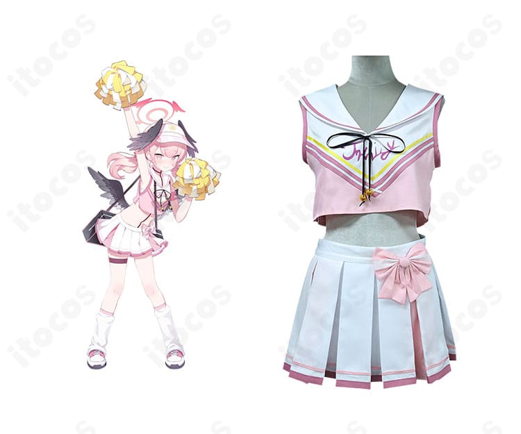 ブルーアーカイブ 下江コハルのチアリーダー衣装を正面から。配色とラインでキャラの雰囲気を再現した全身コーデのイメージ。