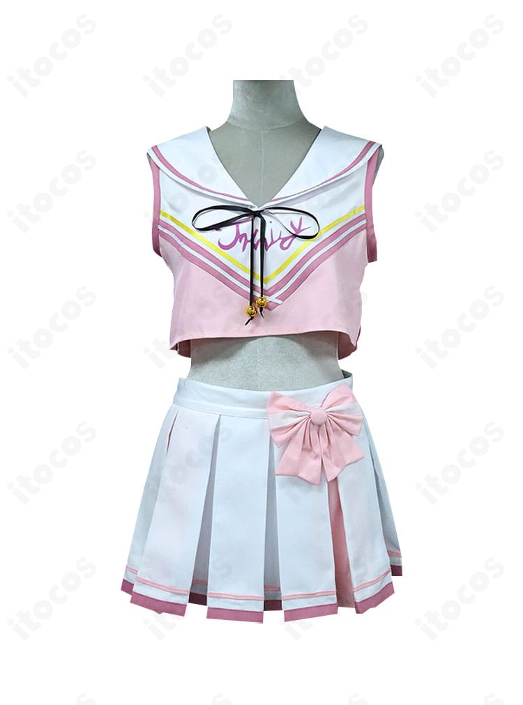 ブルーアーカイブ 下江コハル チアリーダー衣装の正面図。トップスのロゴ風装飾とスカートのプリーツを高忠実度で表現。
