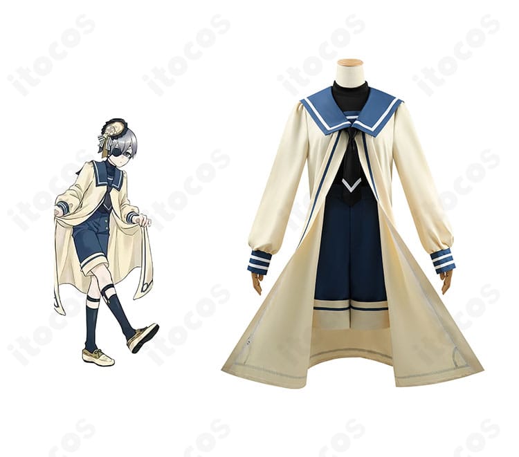 商品正面。黒執事 シエル・ファントムハイヴのGファンタジー30thホタテ衣装フルコーデを正面から示す画像