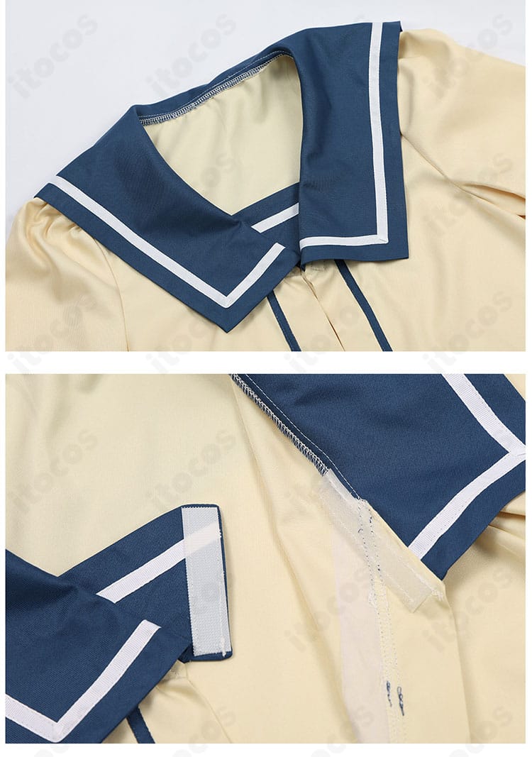 襟元ディテール。シエル衣装の襟とネクタイの形状・結び目を示す近接画像