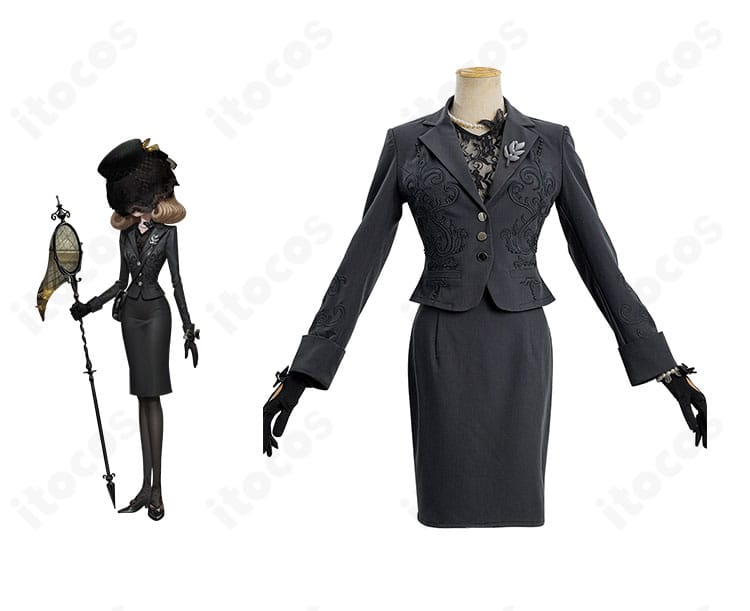Identity V（第五人格）昆虫学者 メリー・プリニウス フェリス コスプレ衣装の正面全体と公式イメージ併せ