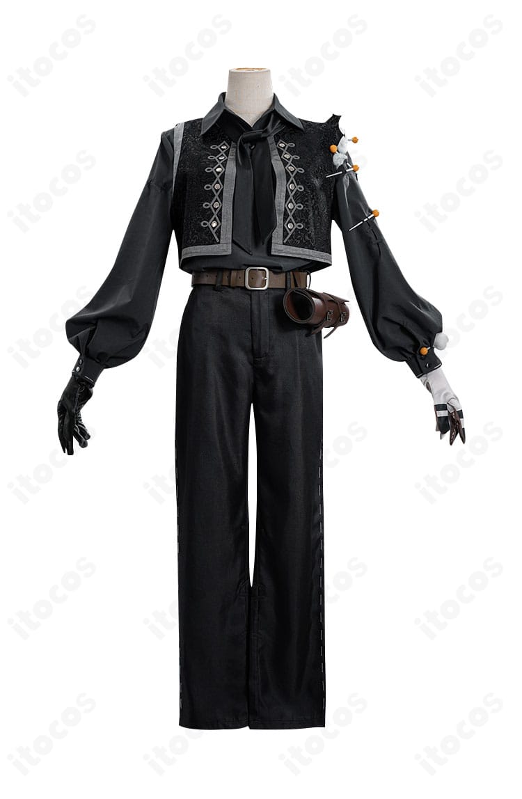 第五人格 人形師コスプレ衣装の正面全体。シャツ・ベスト・ネクタイ・パンツのシルエットと配色が確認できる画像。