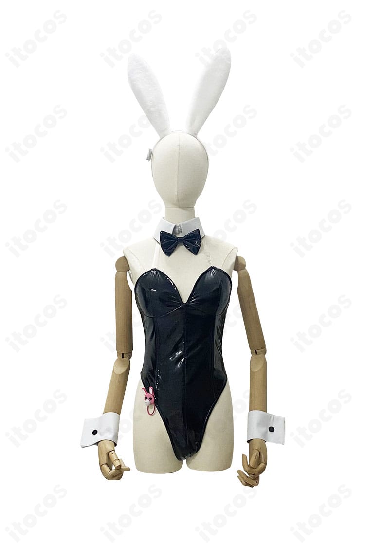 勝利の女神:NIKKE ソーダ トゥインクルバニー コスプレ衣装の正面全体図。レオタードとつけ襟、蝶ネクタイ、手首飾り、タイツを含むセット構成とバランスの良いシルエット。