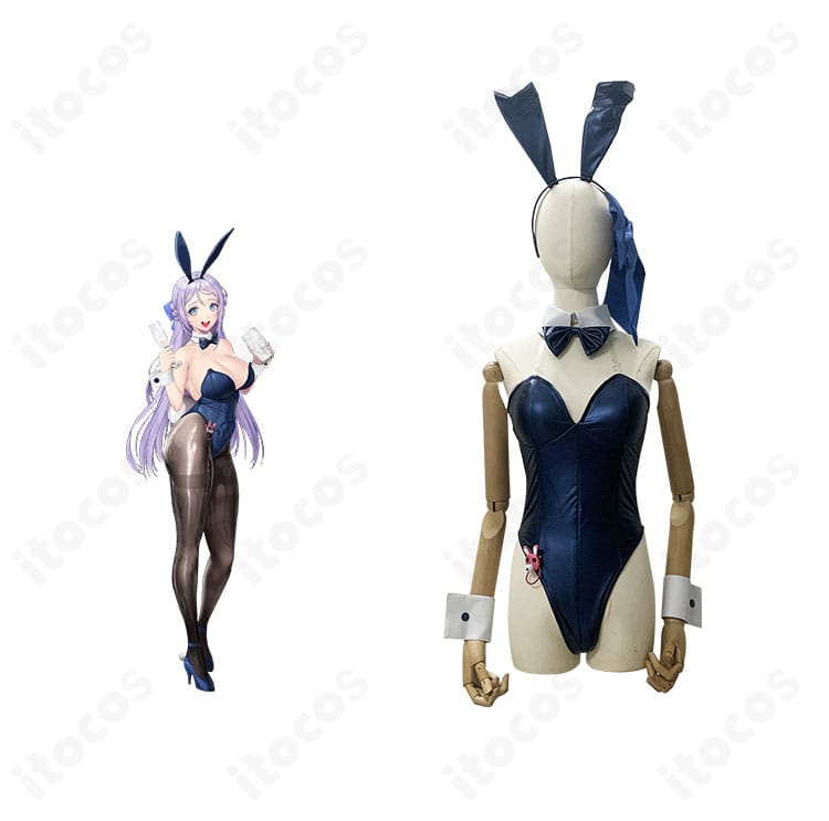 勝利の女神：NIKKE フォルクヴァン モイストラビットのバニー衣装一式着用イメージ。レオタードと耳カチューシャ、つけ襟・蝶ネクタイを組み合わせた高再現コーデ。