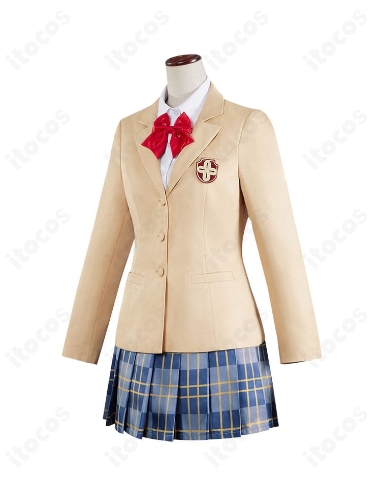 御坂美琴コスプレ衣装・側面。学園制服のシルエットとスカートのライン、サイドの収まりを詳細に表示