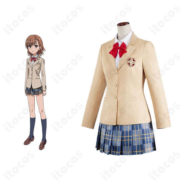 御坂美琴の常盤台中学制服コスプレ衣装・正面全体。とある魔術の禁書目録の高再現度デザインをフルセットで確認