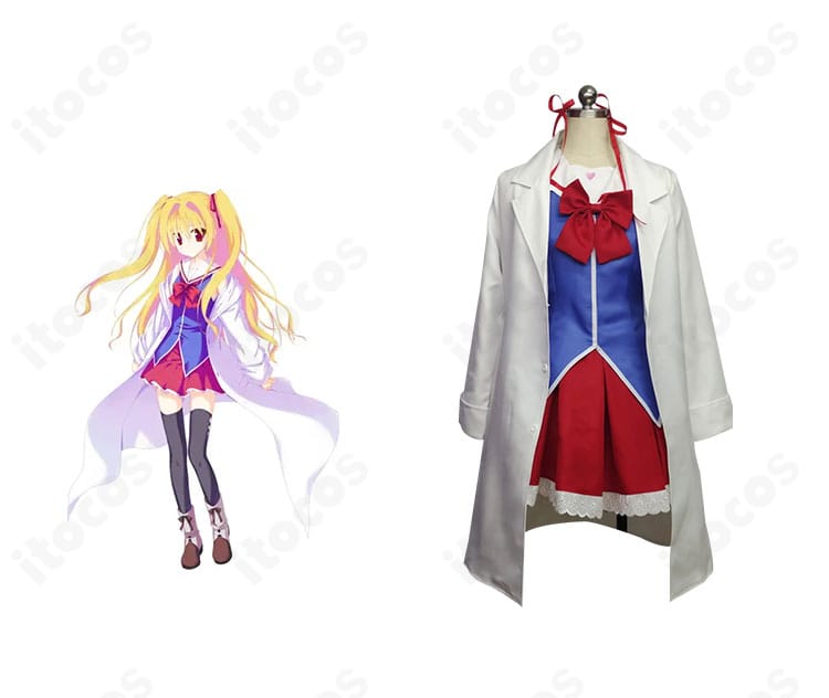 階堂真紅の学園制服コスプレ 正面全身とキャラ比較。配色とシルエットを高再現で並置表示。