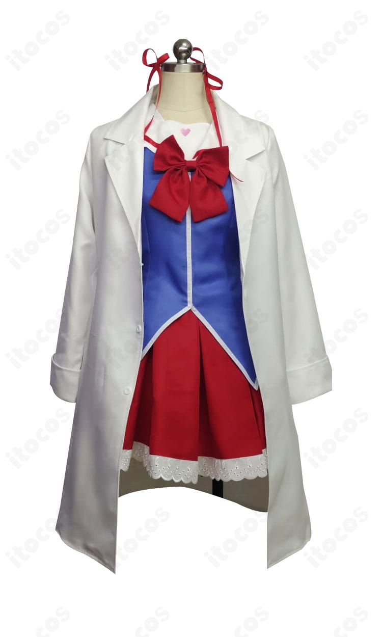 階堂真紅 学園制服コスプレ 正面全体。コート・スカーフ・プリーツスカートのバランスが分かる正面ショット。