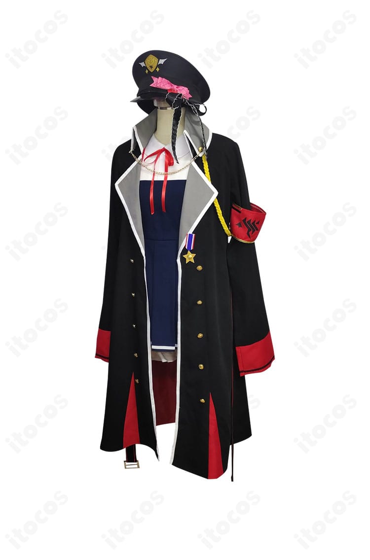 ブルーアーカイブ 丹花イブキ衣装の側面。トレンチの縦ラインとベルト位置、袖口の意匠が分かるアングル。