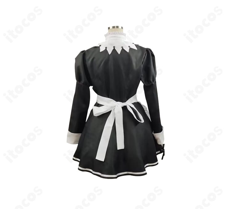 背面ディテールのドロシー メイド服。背面ファスナー、リボン結び、エプロンのカーブが分かる画像。