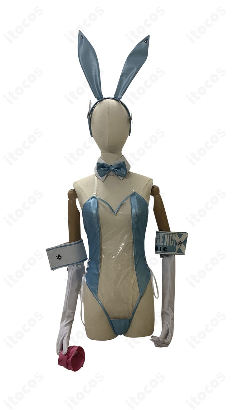 メアリー メディカルラビットの正面全身。レオタードとつけ襟・蝶ネクタイの配置、胸元からウエストにかけてのラインがわかるディテール。