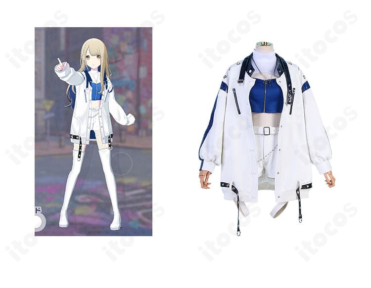 プロジェクトセカイ 小豆沢こはね『すべて受け止めて』ライブ衣装をモデルが正面着用した全身画像。刺繍や装飾まで高再現でディテールがわかる一枚