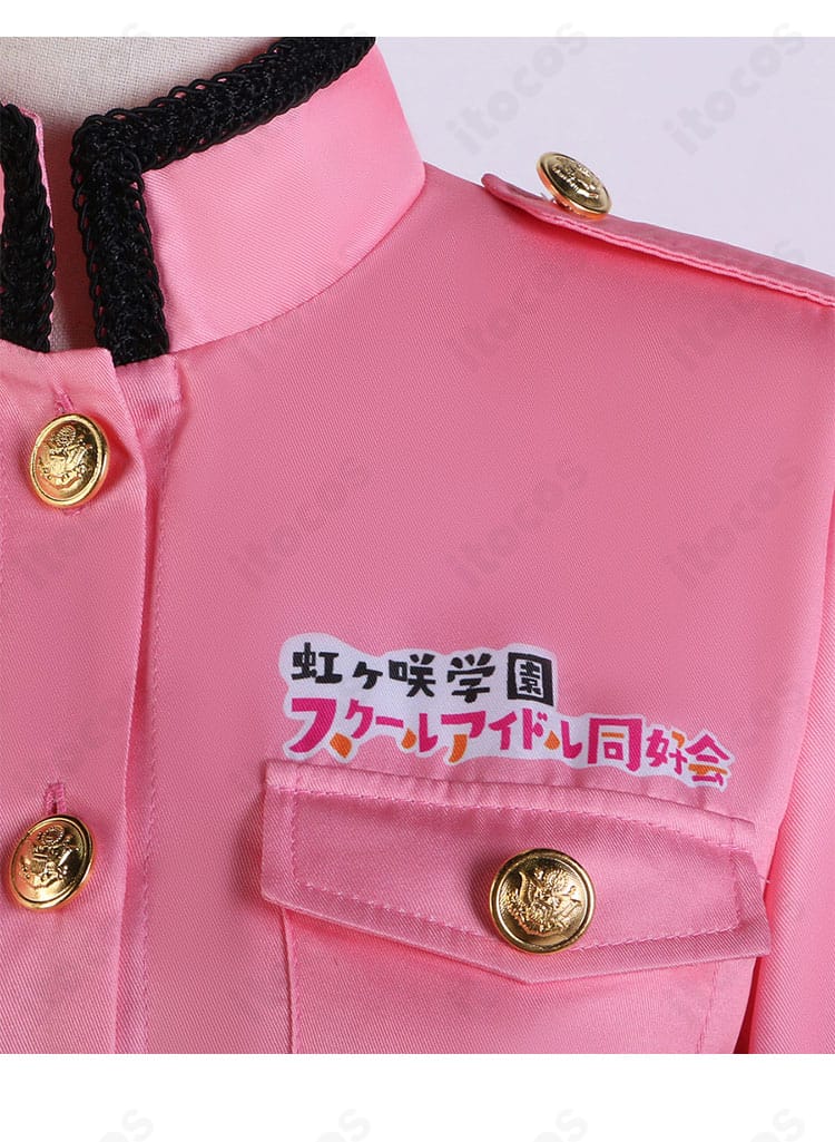 中須かすみ衣装の肩口・胸元ディテール。縁取りと装飾の質感が分かる近接ショット。